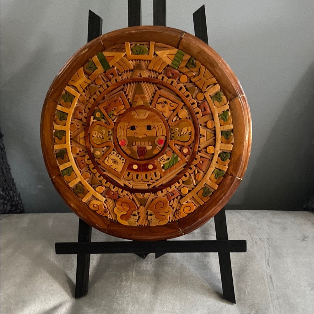 Handcrafted Wooden Aztec Calendar Wall Art